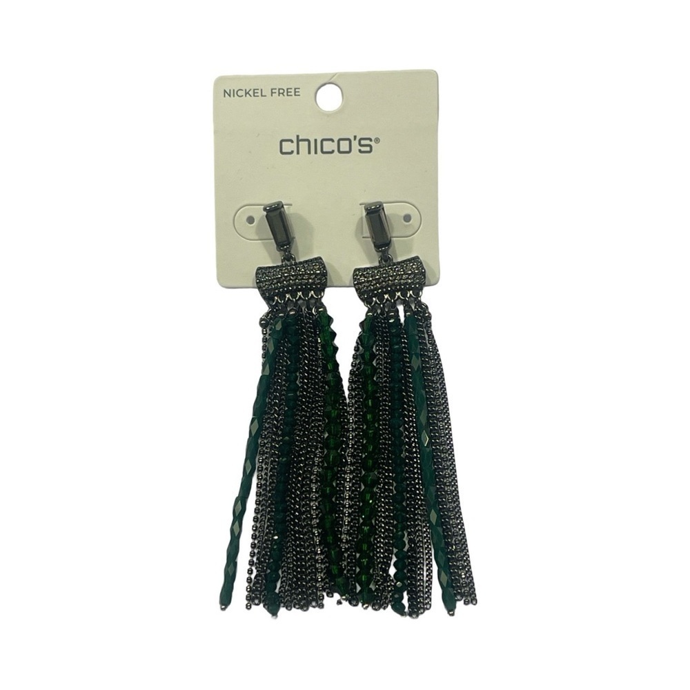 NWT Chico’s Green Tassel Duster Earrings